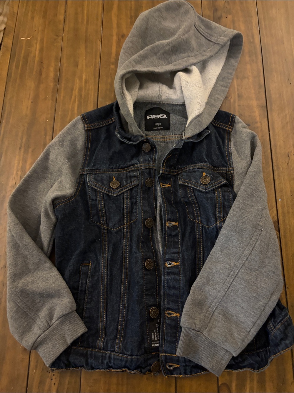 RSQ Kids Denim Jacket with Gray Hood & Sleeves